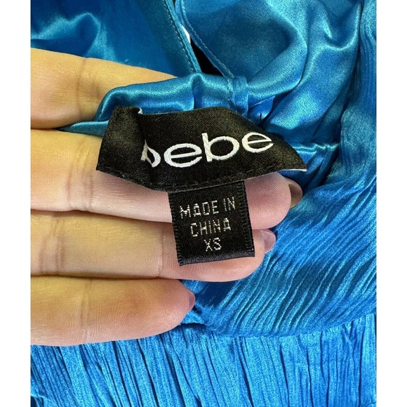 bebe XS Dress Blue Floral Cocktail Beach Silk Wedding Party Silk‎ - Picture 3 of 4